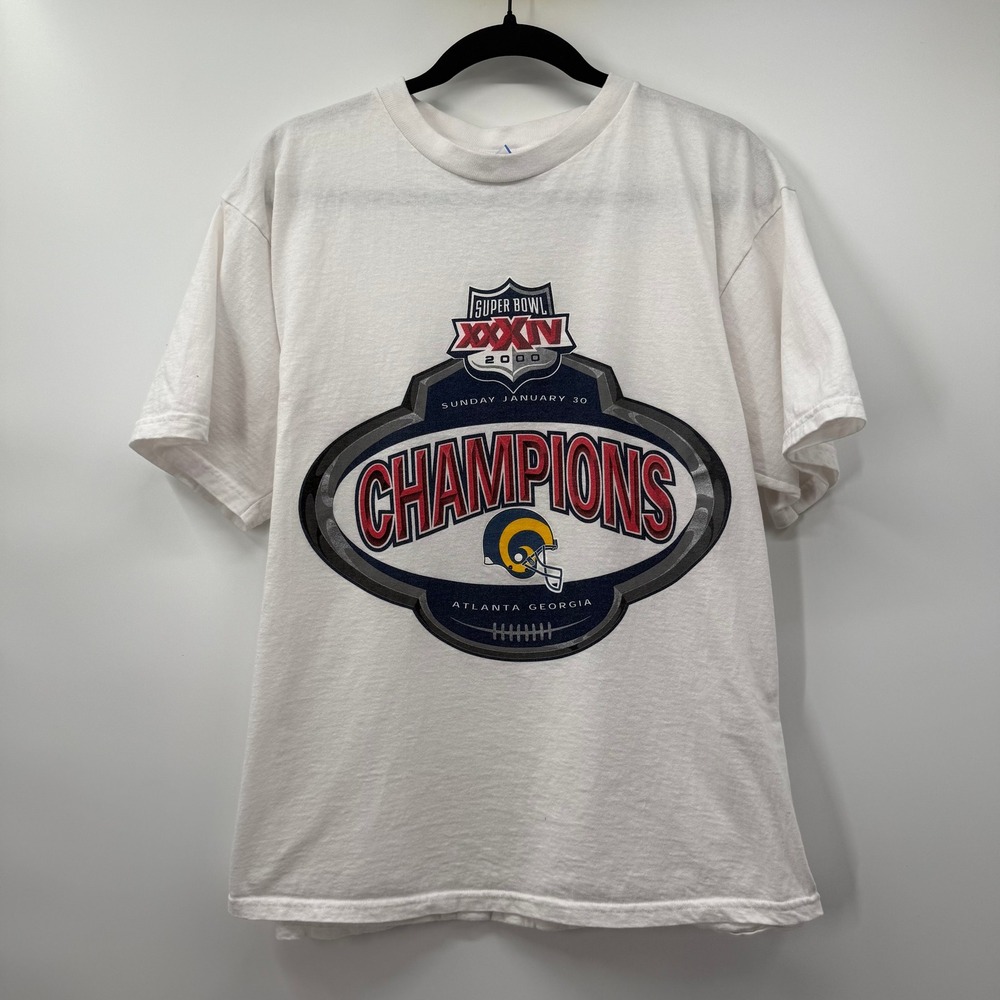 St. Louis Rams Mens Size Medium Shirt Super Bowl  Champions Y2K White Cotton